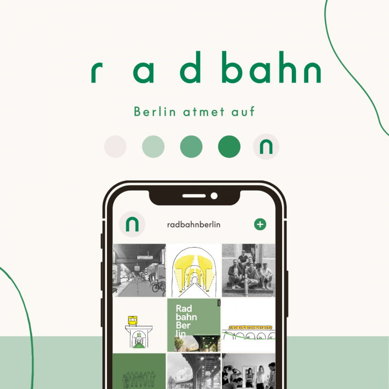 Grafik zur Vorstellung des Radbahn-Logos. Das Radbahn-Logo besteht aus dem Schriftzug 